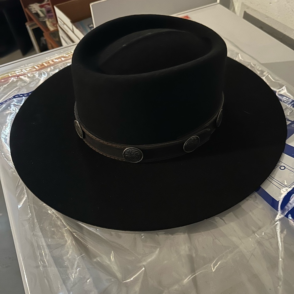 Black Wide Brim Hat with Decorative Band